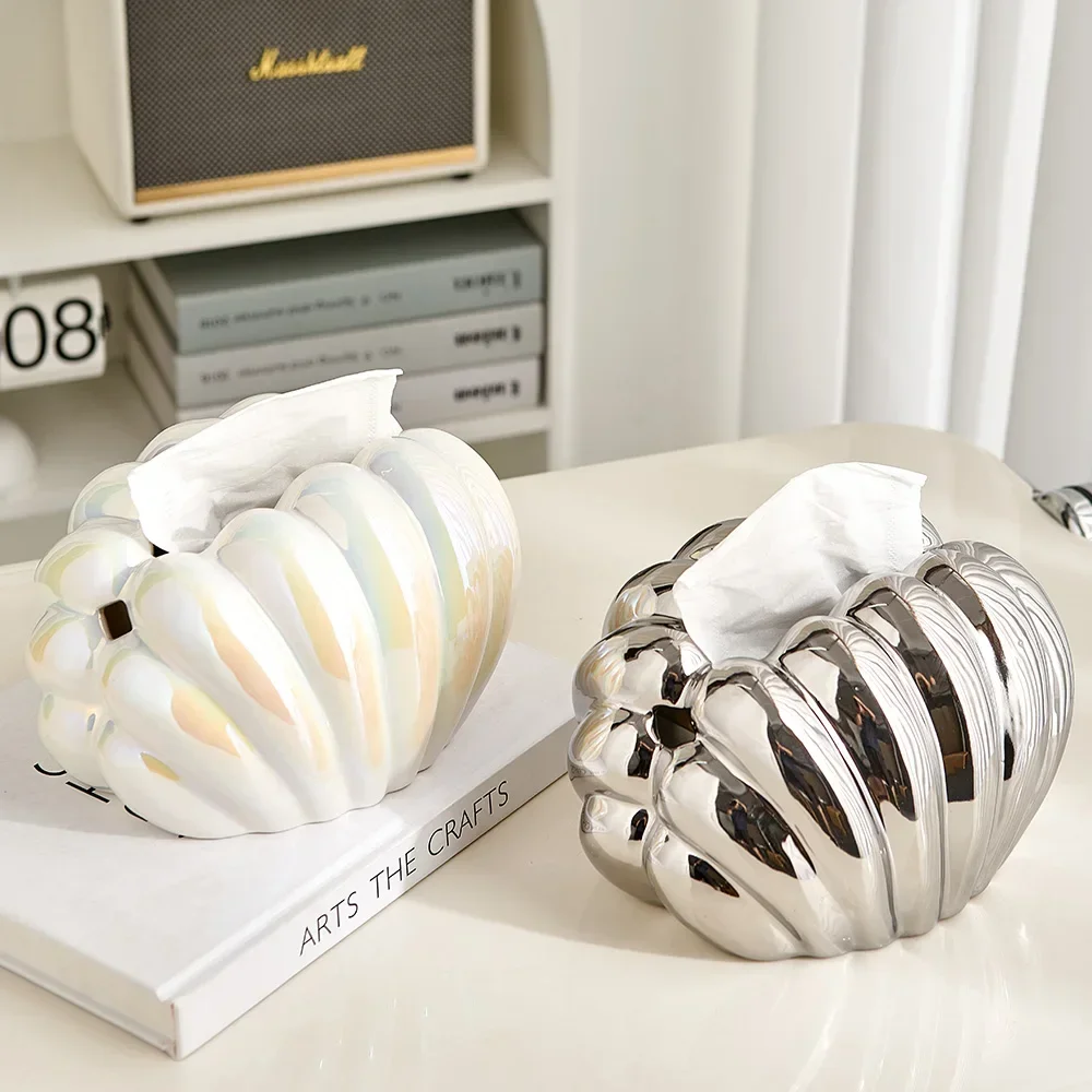 Shell-shaped Tissue Box Dining Table Accessories Luxury Napkin Holder Simple Baby Room Decoration Desktop Storage Ceramic Crafts