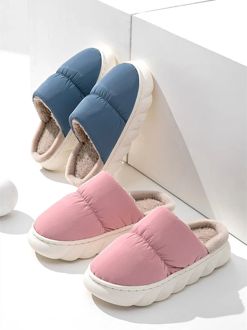 Women Men Slippers Autumn Winter Warm Plush Slides Waterproof Couple Indoor Thick Sole Non-slip Platform Causal Home Furry Shoes