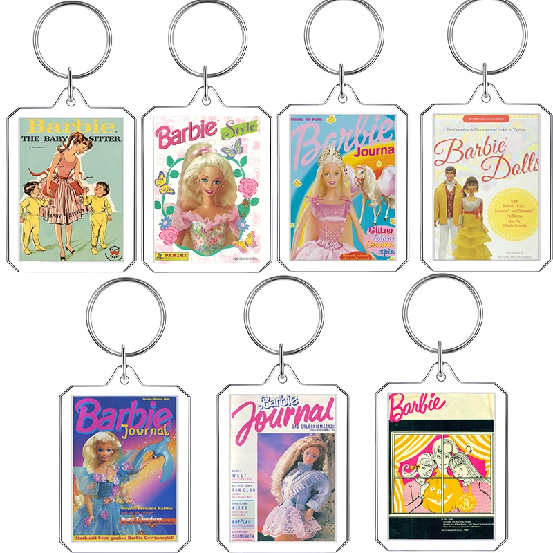 Retro Barbie Kawaii Acrylic Keychain Fashion Women Anime Girly Heart Photo Picture Frame Keyring Hanging Accessories Gifts Toys