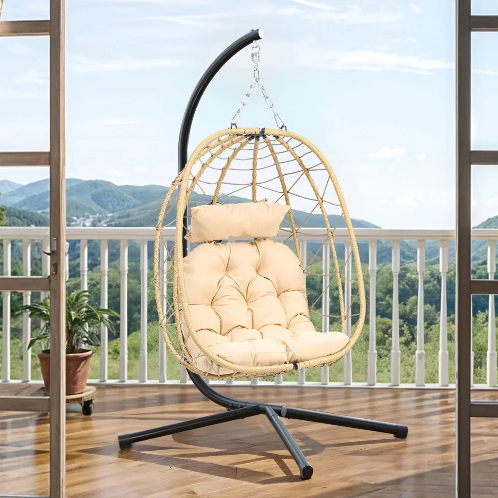 

Modern Hanging Egg Chair with Stand Swing Chair Wicker Indoor Outdoor with Cushions 330lbs for Patio, Bedroom Hammock Egg Chair