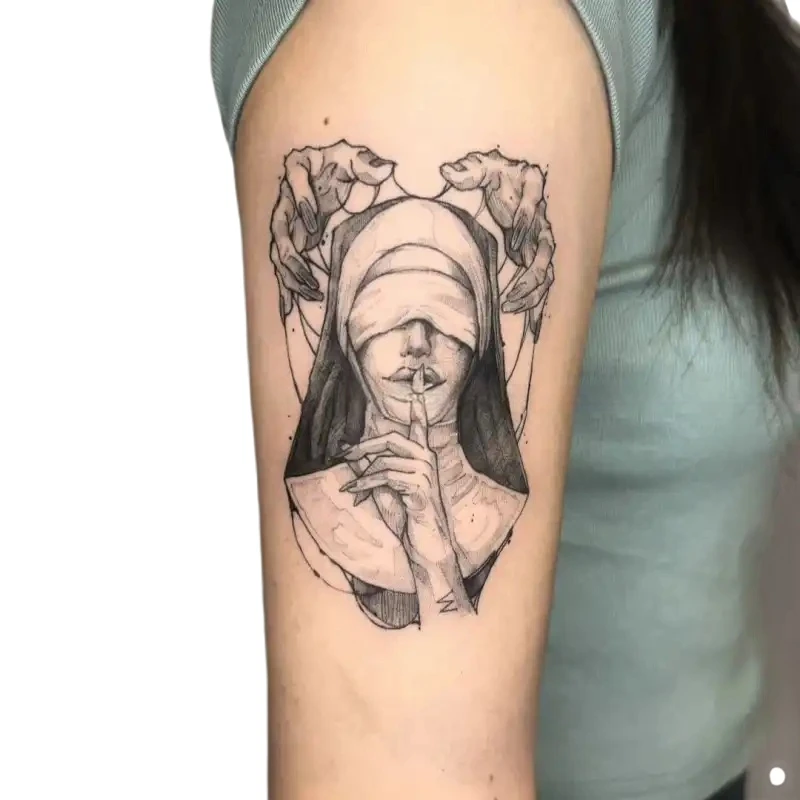 دمية صامتة راهبة عصير عشبي الوشم المؤقت الشر مرعب مقاوم للماء وهمية الوشم ملصق الجسم الفن الوشم موضة جديدة #2