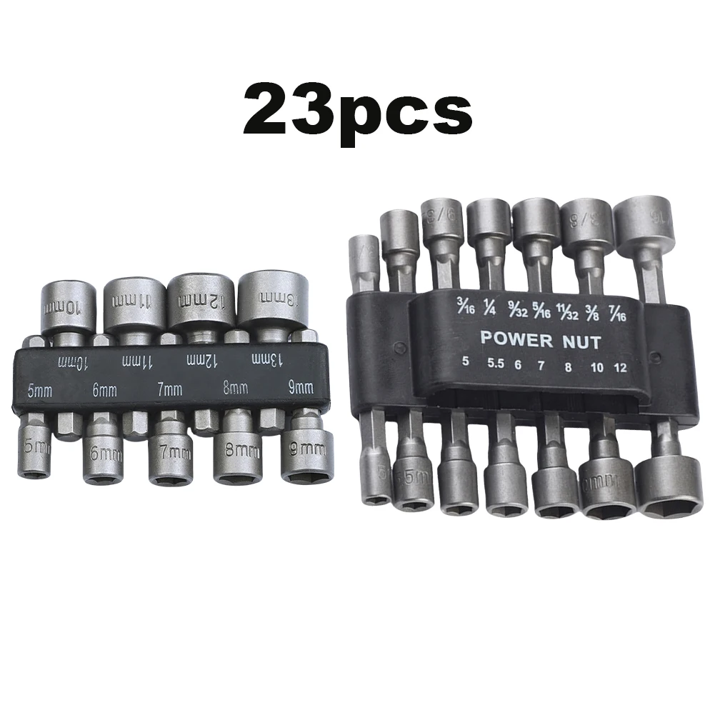 

23pcs Power Nuts Driver Drill Bit Tools Set 1/4 Inch Driver Hex Socket Wrench Screw For Power Tools Electric Drills Screwdrivers
