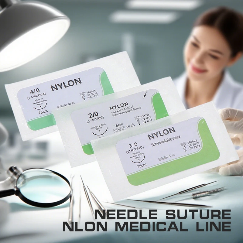 12Pcs 75cm 2/0 3/0 4/0 5/0 Medical Needle Suture Nylon Polyester Thread Suture Practice Kit Teaching Demonstrations Exercises