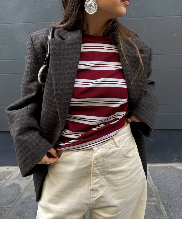 

Casual Black Lapel Plaid Woolen Coat Women Chic V-neck full Sleeve Single Breasted Loose Jacket Lady Daily Commute Office Coats