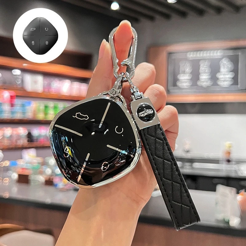 TPU Key Cover for Chery Jetour Dasheng IDM, Full Wrap Protective Case with Silver Stripe & Woven Hand Strap for Overseas Models