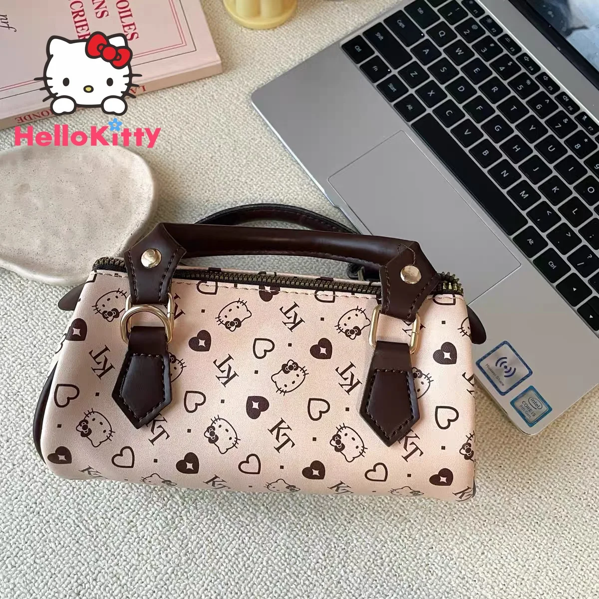 Hello Kitty Bag  New Retro Women Handbag Cartoon Print Cylinder Bag Korean Fashion Girl Fashion Matching Crossbody Pillow Bag