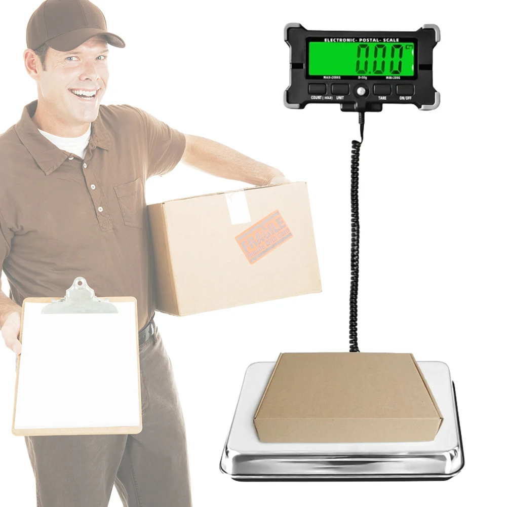 200KG Digital Scale Electronic Postal Scale 50g Precision Integrated Stainless Steel Floor Scale Portable Shipping Scale