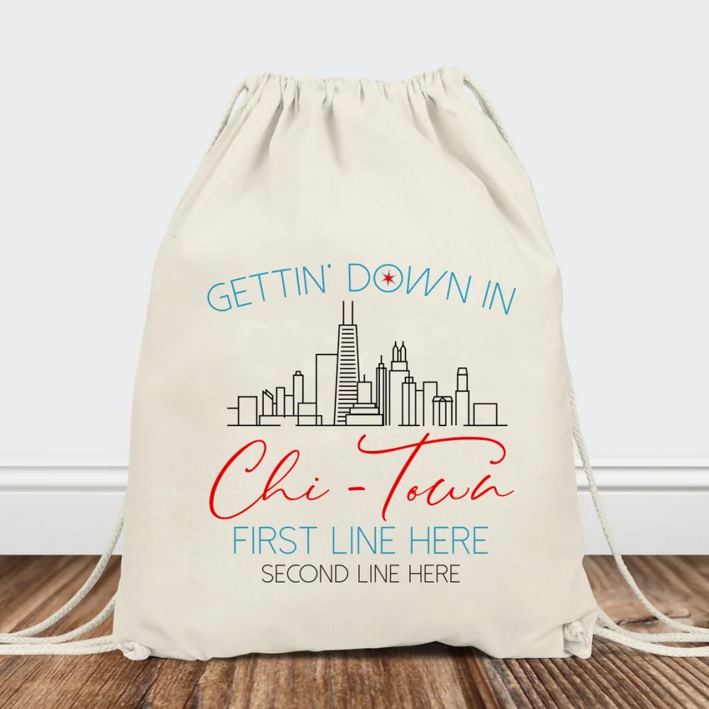 25 pcs Chicago Bachelorette Gift Bags -Custom Canvas Favor Bags- Bridal Shower Favors - Skyline - Set of Personalized Tote Bags