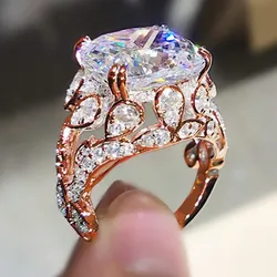 Huitan Creative Hollow Design Gorgeous Cubic Zirconia Rings for Women Rose Gold Color/Silver Color Wedding Party Trendy Jewelry