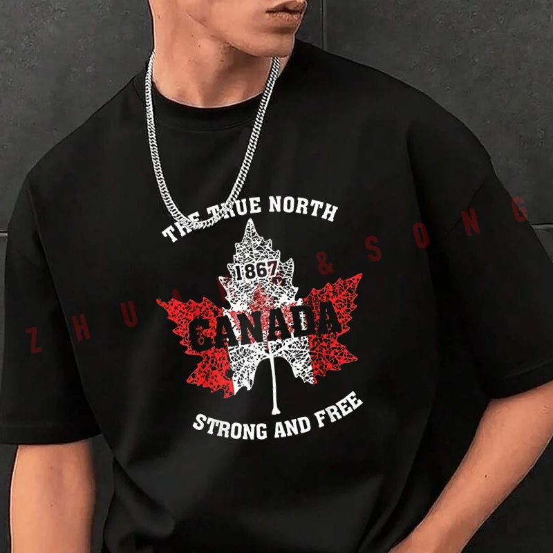

True North Strong & Free Vintage Maple Leaf Design Men's Fashion T-shirt Casual Tshirts For Summer Short Sleeve Tops