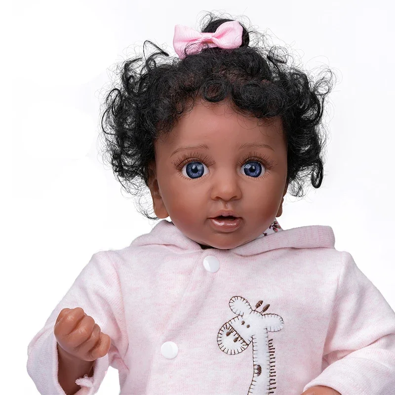 43CM High Quality Black Skin Doll Premie Size Reborn Baby Doll Layla Dark Brown Skin Black Curly Hair Liflike Premie Baby