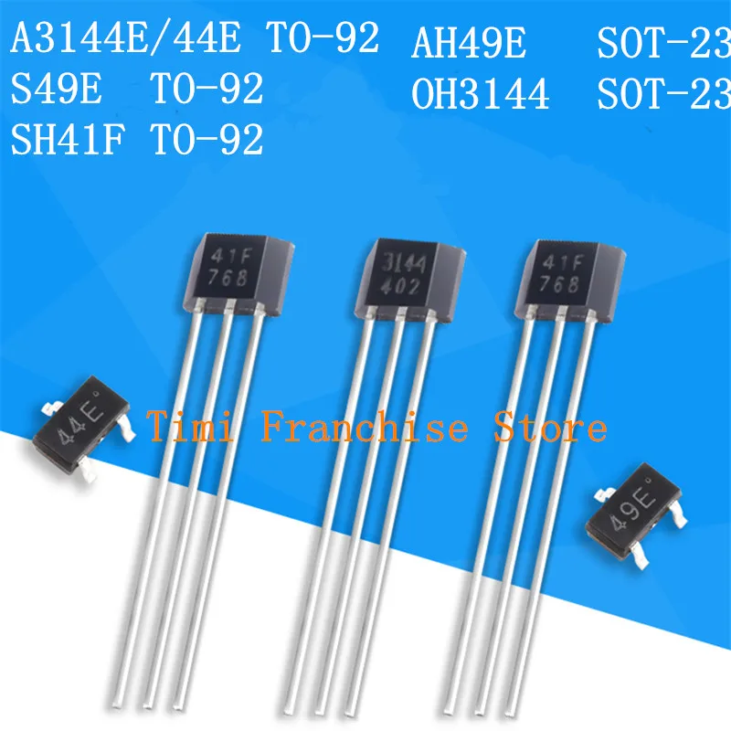 100% NEW 50PCS A3144E 44E 3144 TO-92 49E S49E SH41F AH49E OH3144 41F SOT-23 Hall Effect Sensor Transistor new original
