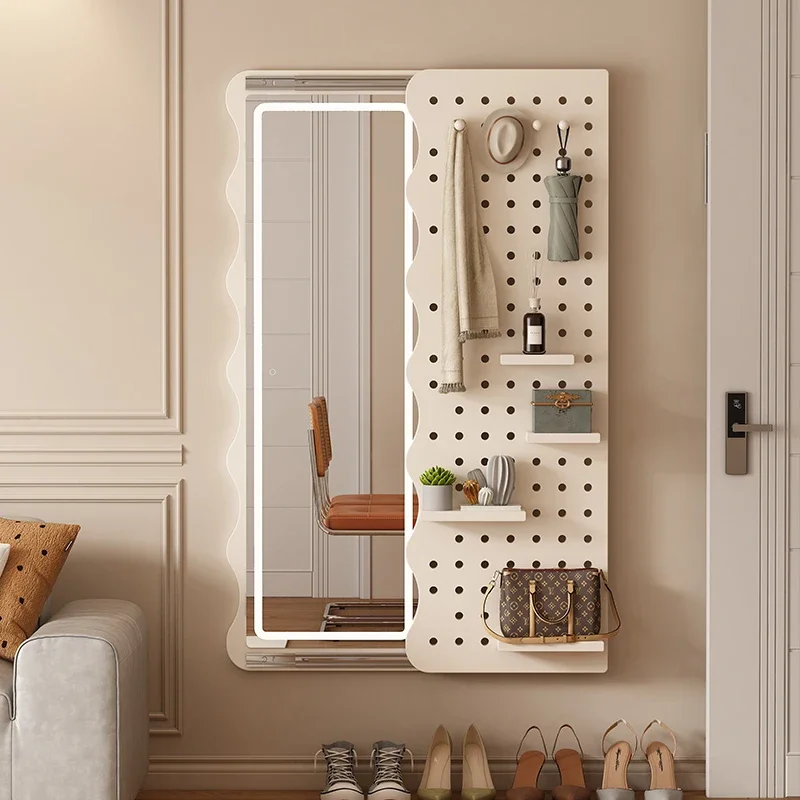 Full-body mirror behind the door Shoe mirror Push-pull solid wood cream white high-value full-length mirror Creative