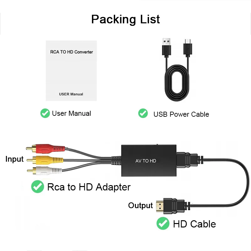 1080P RCA Composite AV to HDMI-compatible Converter PAL/NTSC Video Adapter for Game Consoles TV Projector Monitor