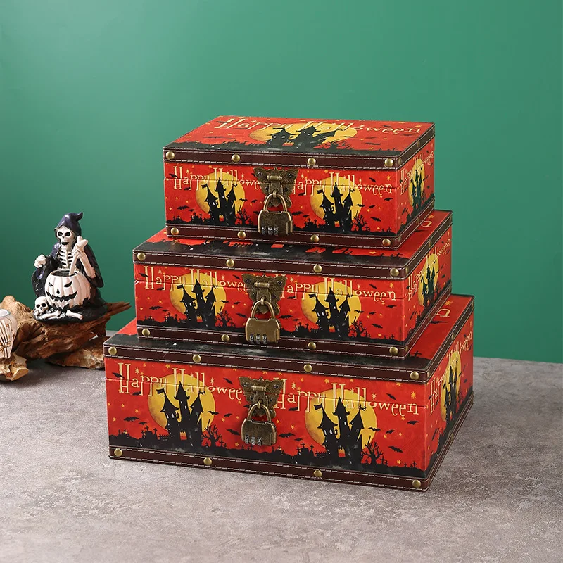 

Halloween Wooden Three-piece Storage Box Candy Box Jewelry Certificate Storage Special Gift Packaging for Ghost Festival