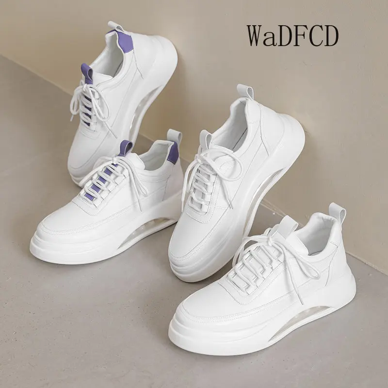 Running Sneakers Men Air Cushion White Shoes Fashion Casual Leather Breathable Height Increased Flat Platform Board Shoes