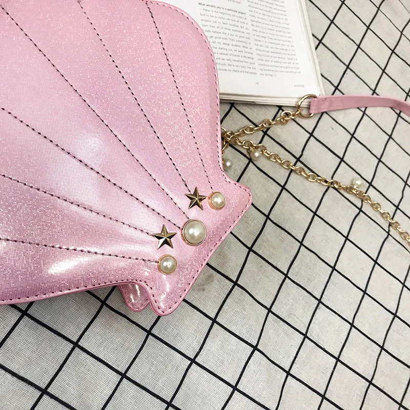 New Summer Lovely Laser Pearl Shell Bag Women Fashion PU Single Shoulder Oblique Crossbody Bag Ladies All Matching Bag BG059