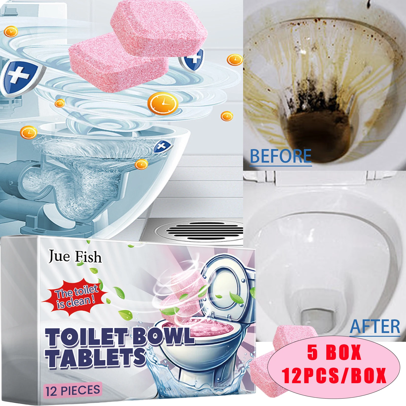 

60pcs Toilet Bowl Cleaning Effervescent Tablets Toilet Tank Urine Stain Remover Powerful Bathroom Restroom Cleaning Foam Cleaner