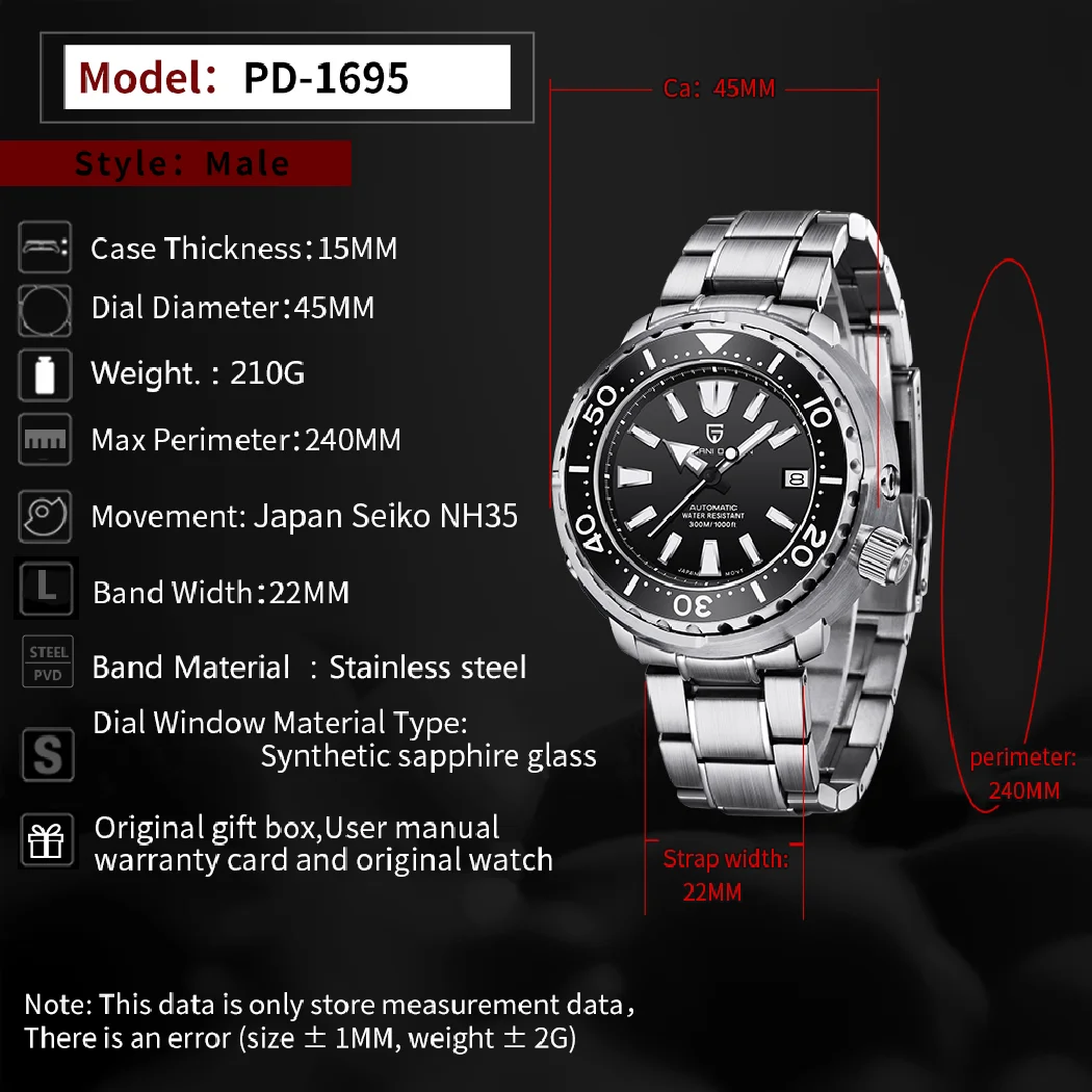 

PAGANI DESIGN New Luxury Men Mechanical Wristwatches Fashion Ceramic Bezel 300m Diving Watches Stainless Automatic Watch for Men