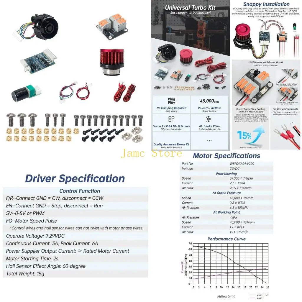 

LX0B Turbos 24V Brushless Centrifugal Air Blower WS7040 Blower Fan 6.5kpa Upgraded