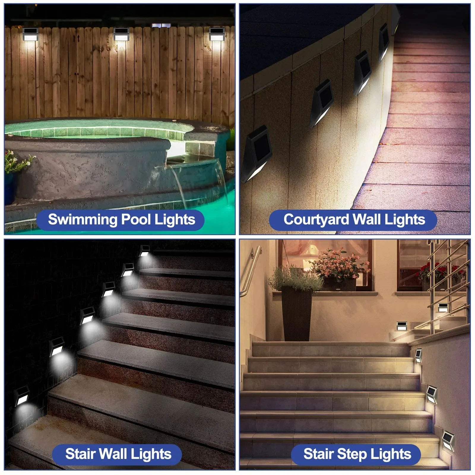 1-12PCS Stainless Steel LED Solar Step Deck Lamp Fence Light Outdoor Waterproof Stair Wall Lamp for Garden Yard Fence Decoration