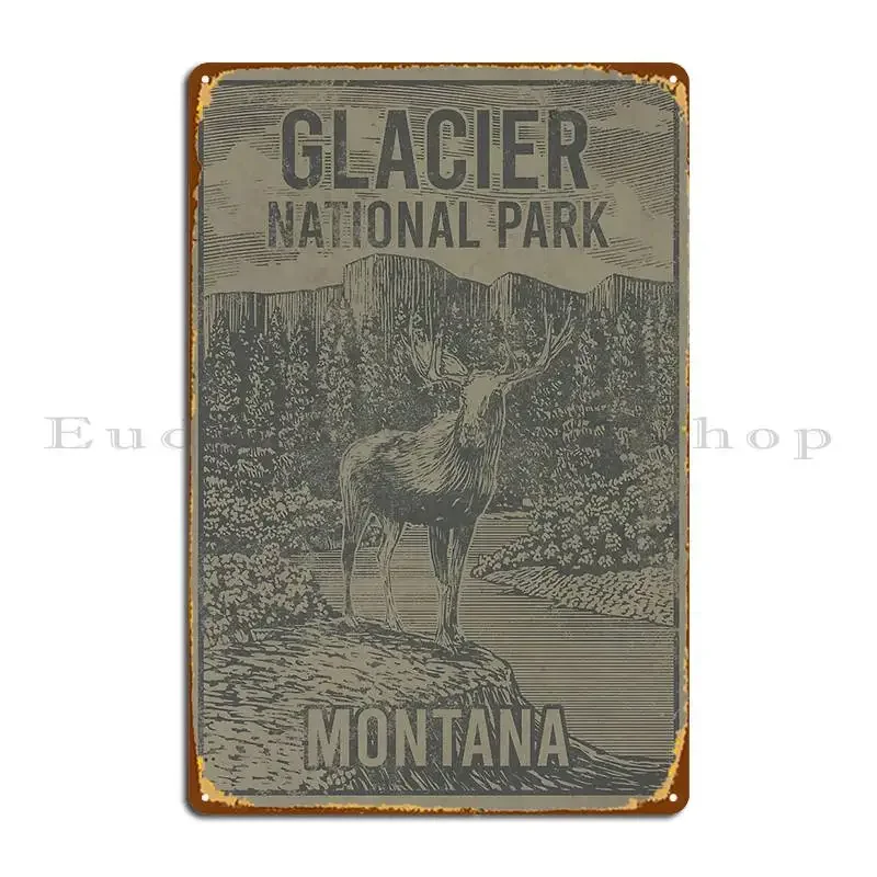 Plaque métallique en étain avec motif Élan du Parc National Glacier, pour décoration murale de garage et cinéma, ou comme affiche