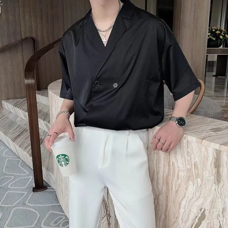 Shirts Men Minimalist Pure Fashion Korean Smart Casual Mature Рубашки Handsome Baggy Chic Vintage Streetwear Long Sleeve