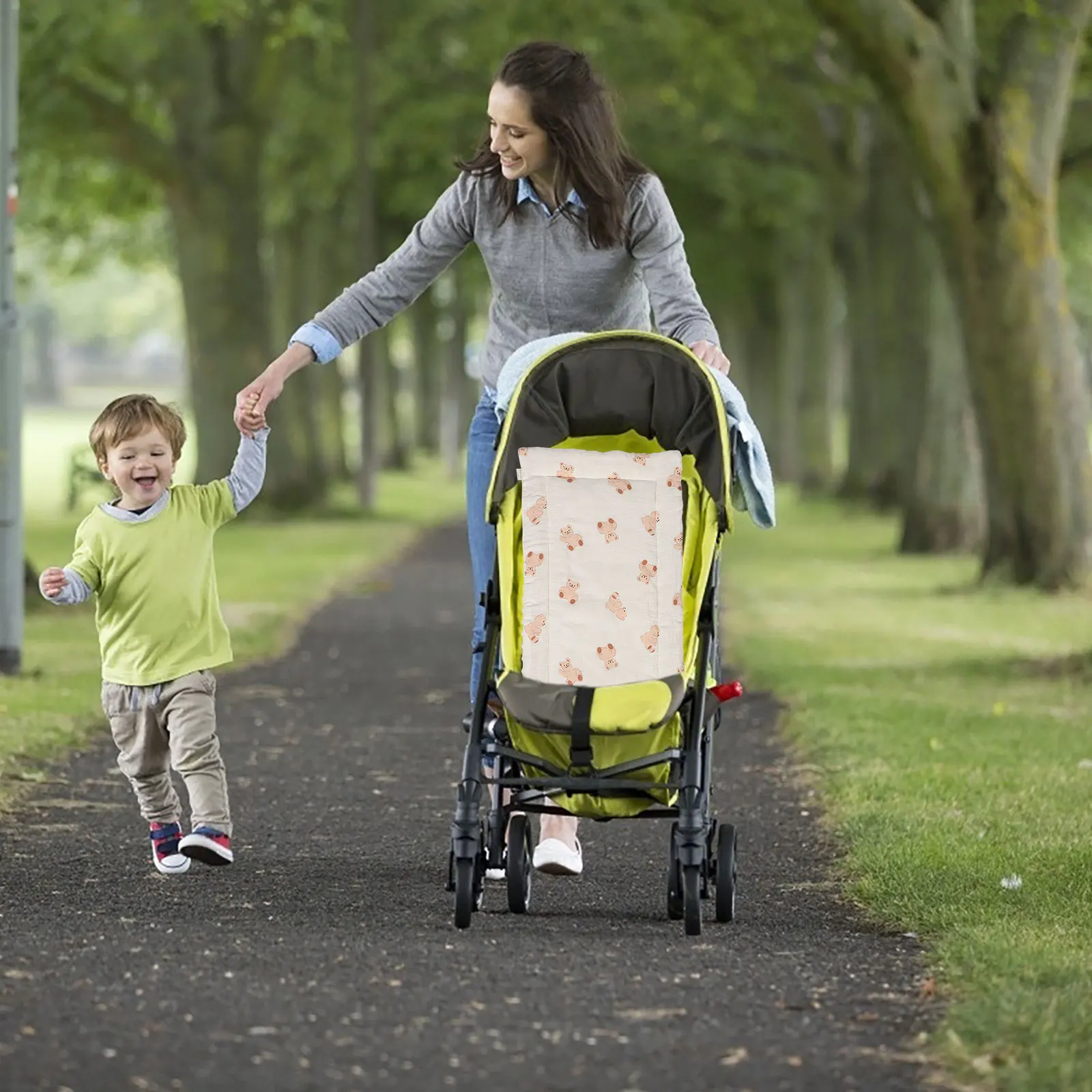 

Dual Sided Baby Stroller Cushion Thick Padded Seat Liner Machine Washable Bear Pattern Compatible With Most Pushchairs Stroller