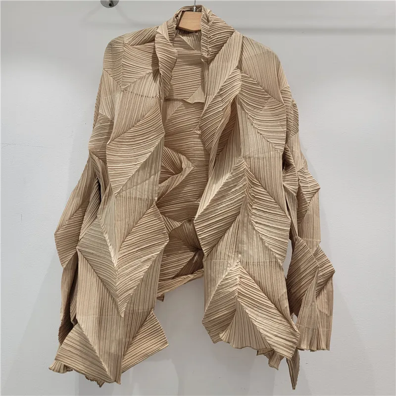 WTHT New Trendy Women's Irregular Wrinkled Texture Loose Jacket 2026 Spring Fashion Long Sleeves Coat Female 1LS2964