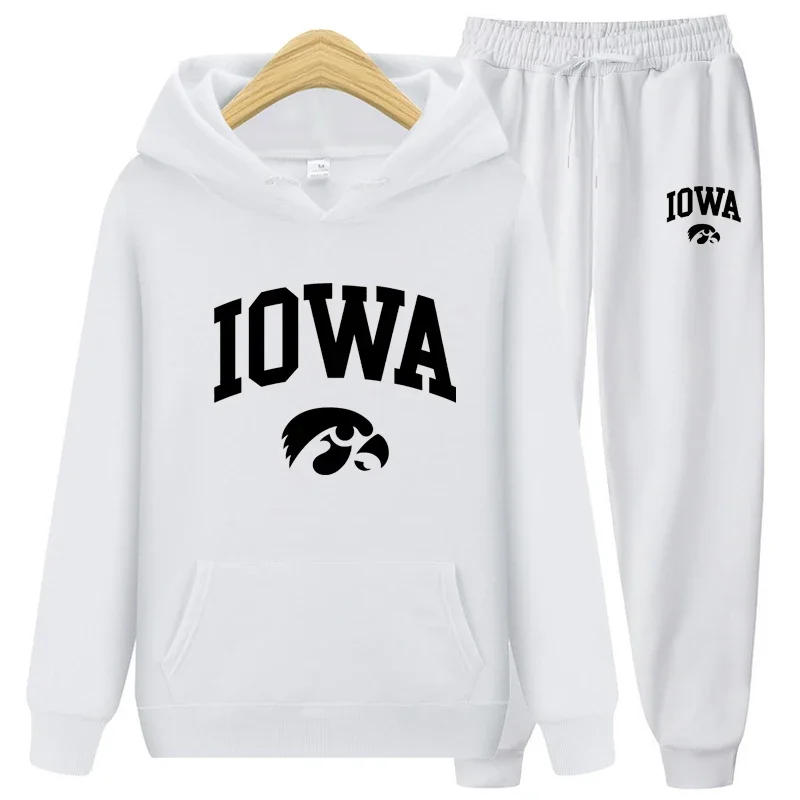 

2023 Spring Men's Suit IOWA Brand Letter Print Fashion Set Casual Pullover Tracksuit 2-Piece Hoodie Sweatshirt + Sweatpants Sets