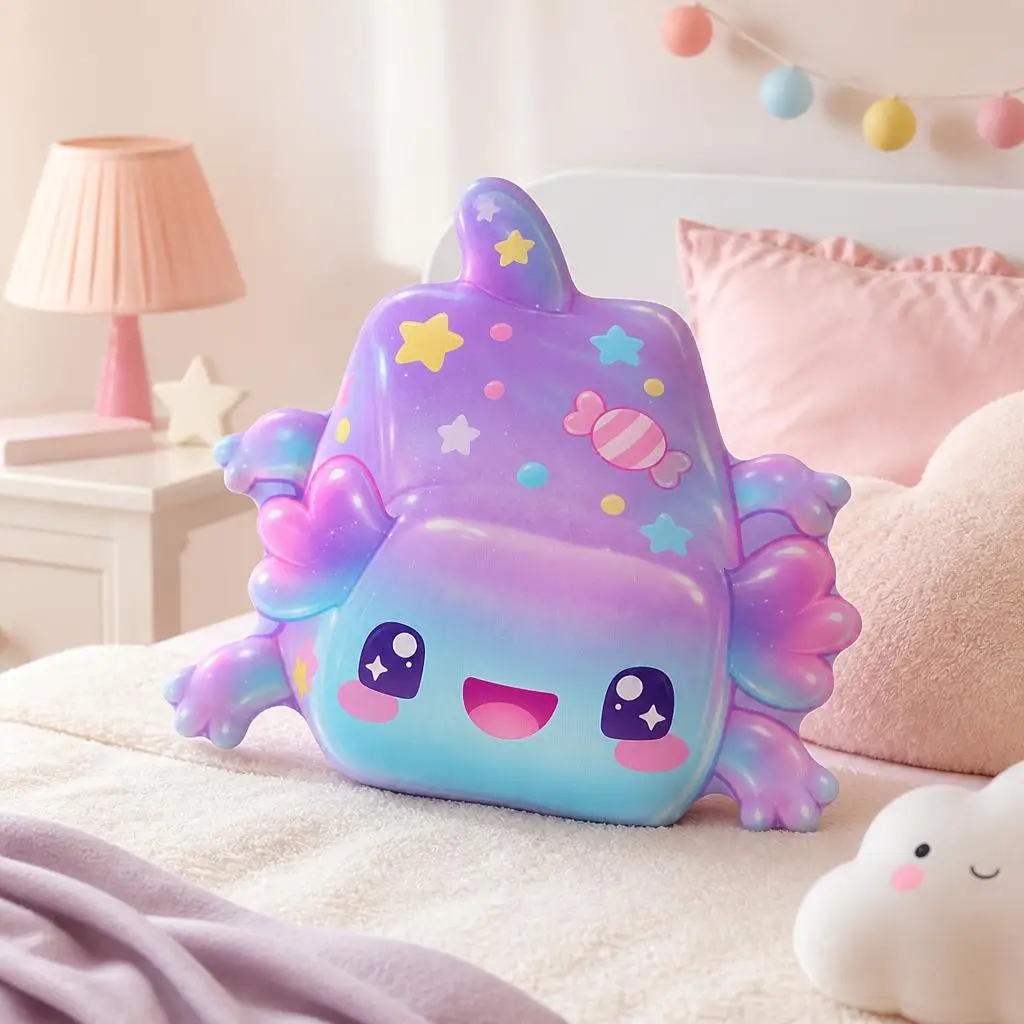 Rainbow Axolotl Shaped Pillow 2d flat Printing Cushion Stuffed Throw Pillow Candy Star Sofa Home Decor Gift for Kids