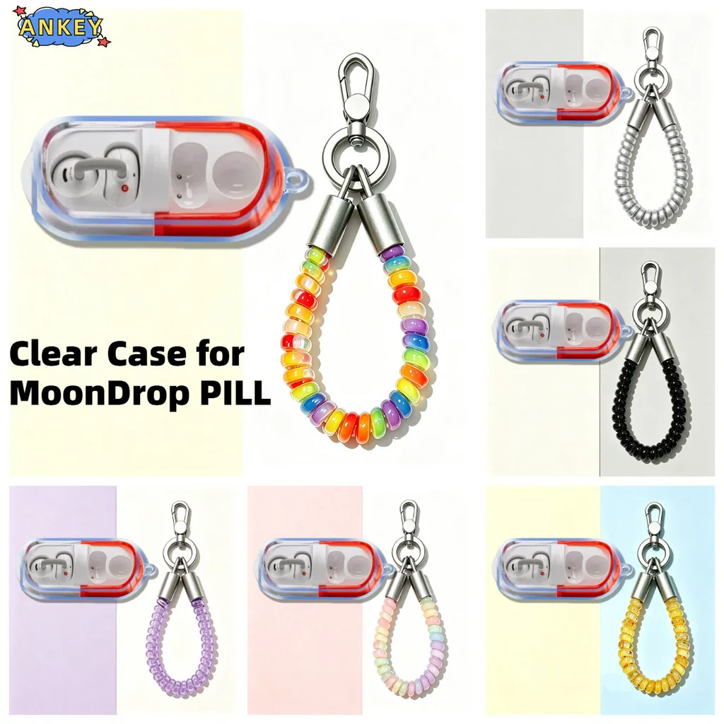Compatible with MoonDrop PILL Clear Earphone Case Shell Transparent Headphone Cover Protective Cover With Colourful spring rope
