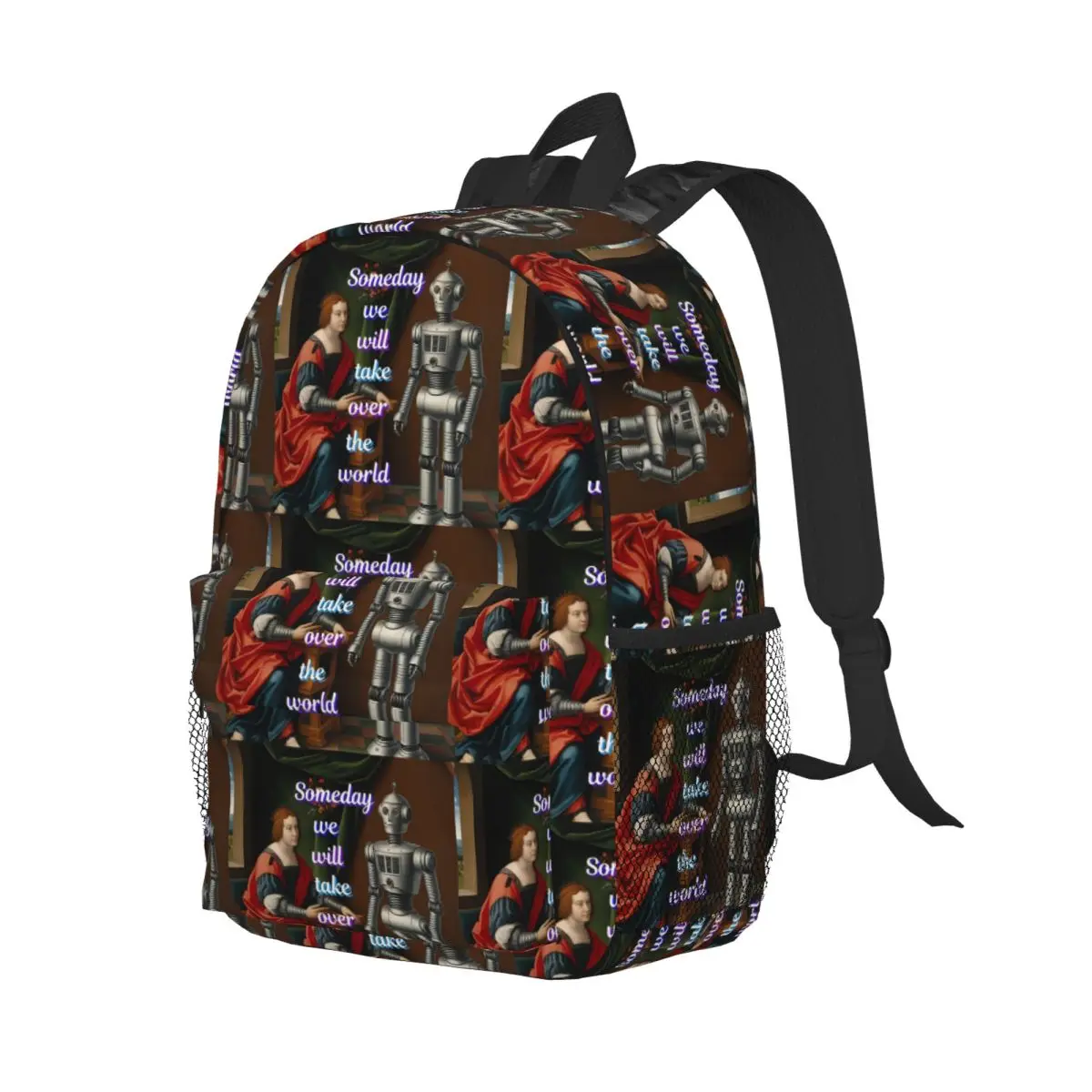 

Robots Take Over Rhe World, Someday We Will Take Over The World Backpack BookBag School Bag Laptop Shoulder Bags for Men Women