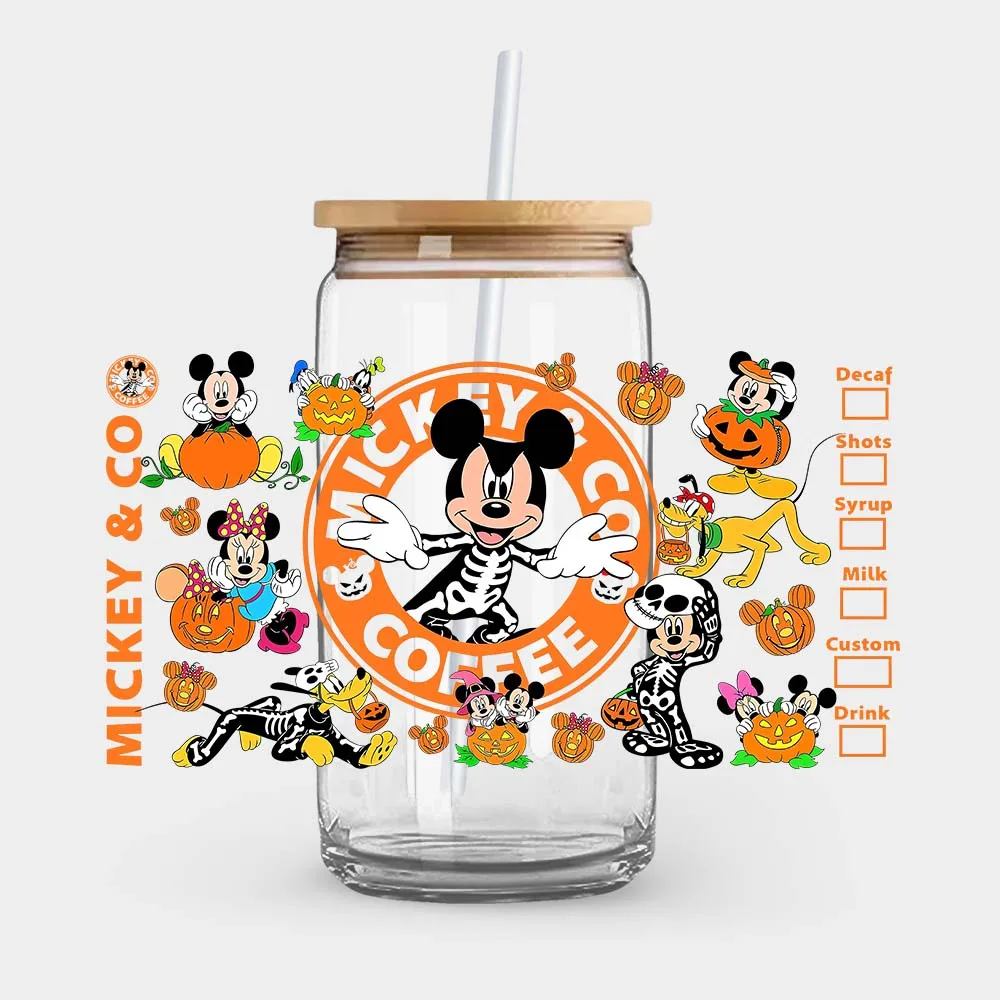 قهوة ميكي ، الهالوين ، اليقطين ، يودا ، ويني ذا بو ، فوق بنفسجية ، ملصق نقل dtf ، ذاتي اللصق ، مصنوع بشكل فردي #6