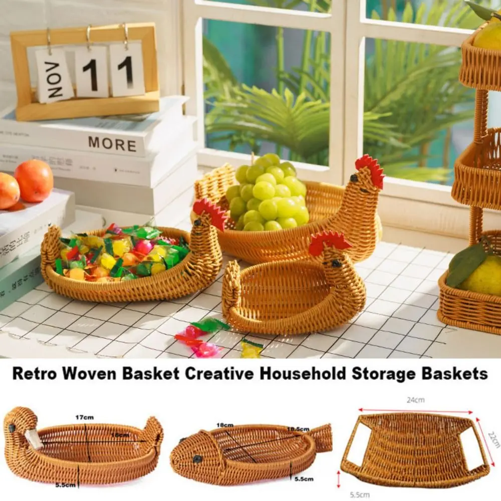 

Multistyles Imitation Rattan Fruit Plate Retro Woven Animal Style Bread Display Creative House Candy Packaging Multipurpose
