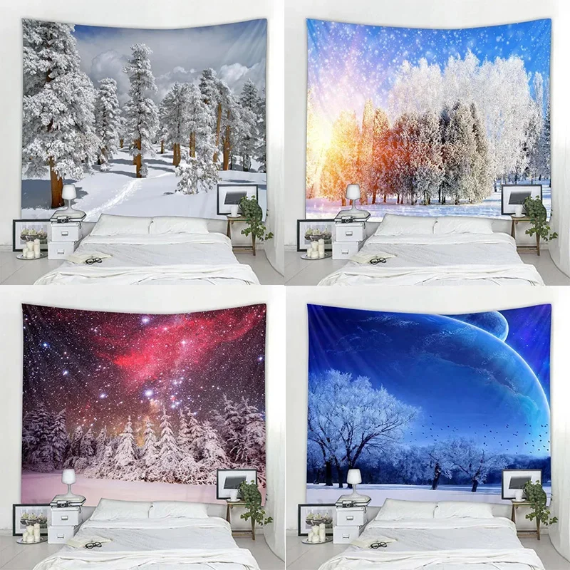 Christmas Snow Scene Decoration Home Living Room Bedroom Wall Decoration Tapestry