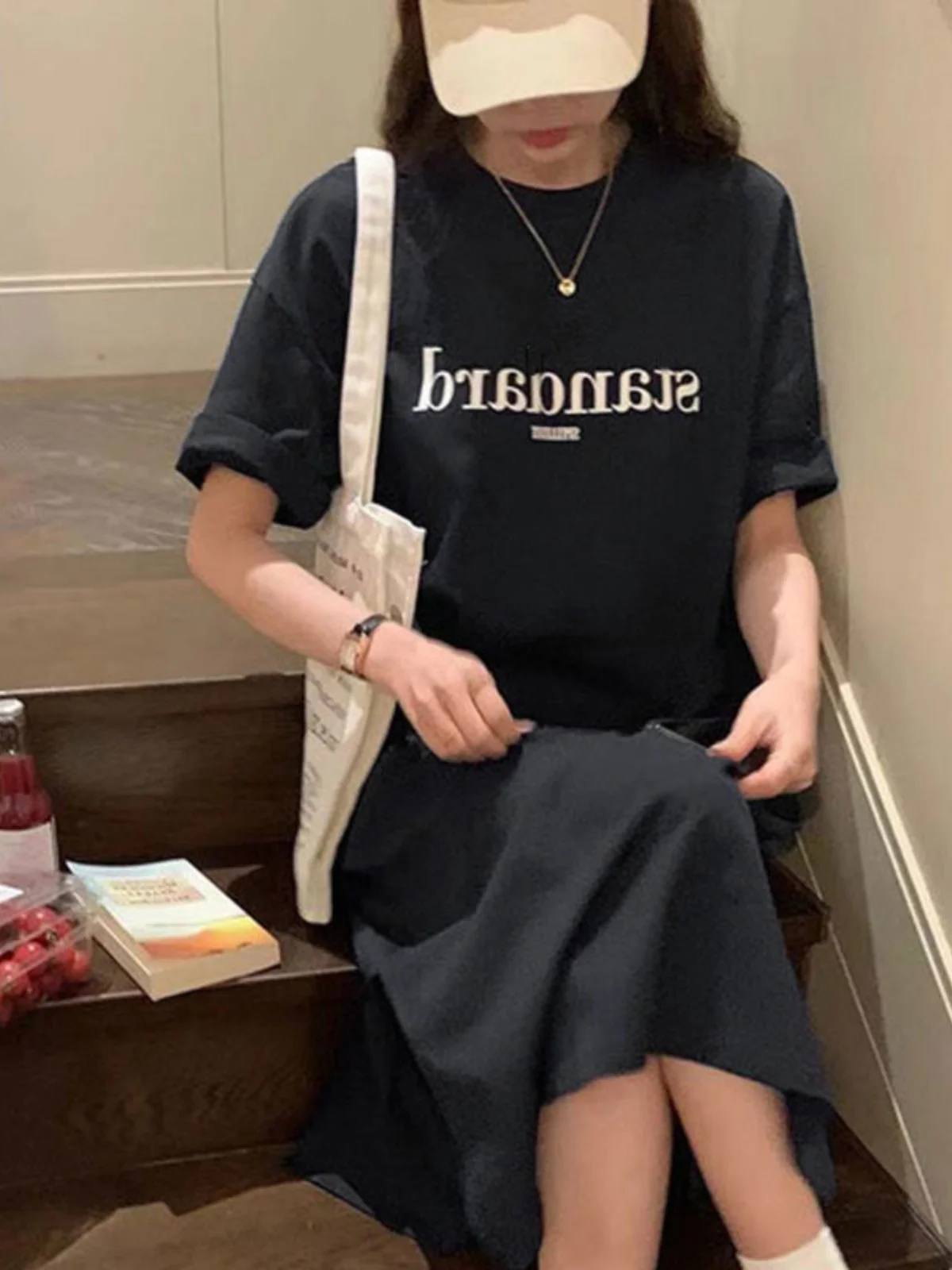 Été nouvelle grande taille ort Sve Dr femmes ample sur la longueur au genou Midi Dr paresseux Sle T-shirt Dr coréen Sle A-Lin...