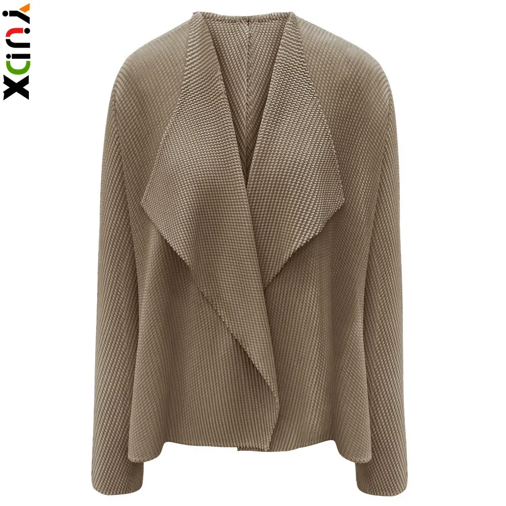 YUDX Miyake Pleats Fish Scale Pleated Long Sleeved Cardigan Short Jacket Women's Korean Fashion Casual Coats