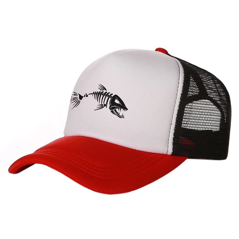 Fishbone Trucker Cap Men Fishing Skeleton Fish Bone Baseball Caps Unisex Mesh Net Hats