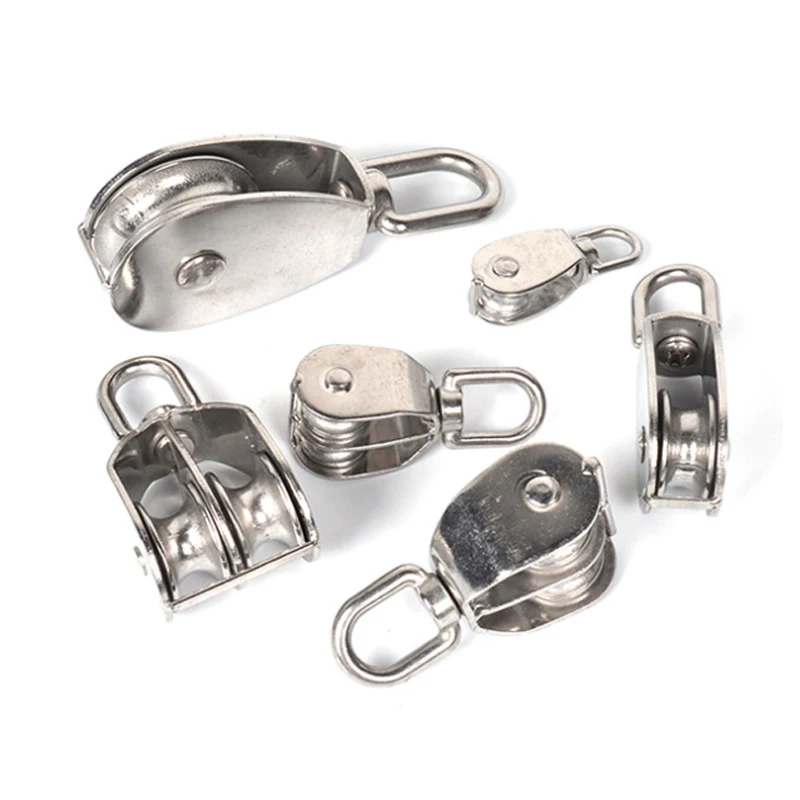 

5pcs M15 M20 M25 M32 Pulley Block 304 Stainless Steel Traction Heavy Duty Single Double Wheel Swivel Lifting Rope