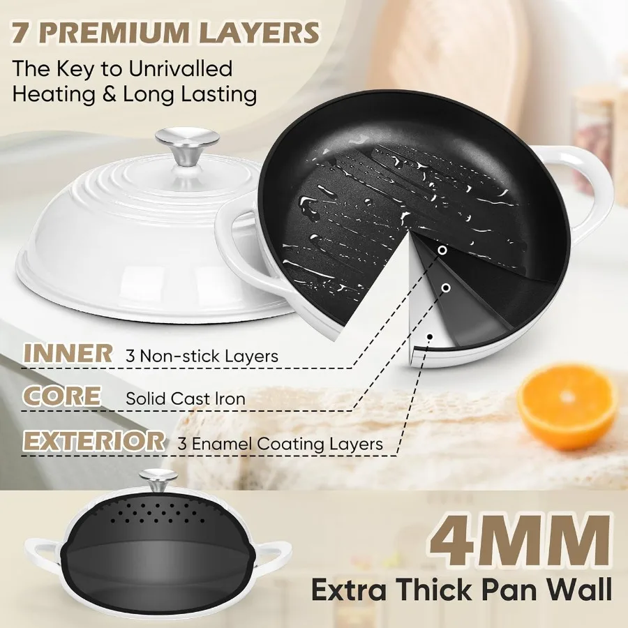 Голландская печь для хлеба для выпечки на тыкве 5,5 QT Эмалированная чугунная голландская печь с крышкой Форма для хлеба на тыкве с сверхмощными Dua