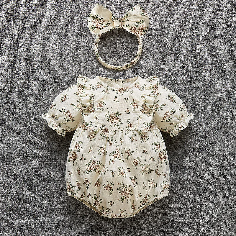 

Summer Short Sleeve Newborn Baby Girl Bodysuits Rural Floral Princess Infant Girls Jumpsuit Clothes