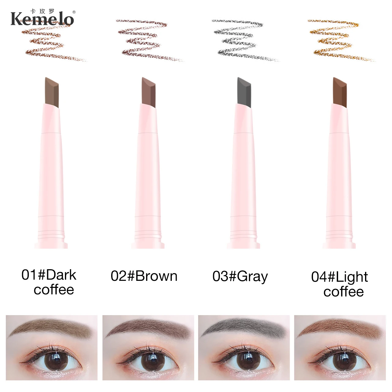 Kemelo-lápiz triangular para cejas, resistente al agua, no se decolora, Natural y de larga duración, fácil de colorear, maquillaje a todo Color para mujeres y niñas