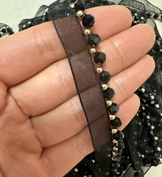 90cm Black Gold Gauze Trim Crystal Beaded Lace Ribbon Sewing Dance Clothing Edge Curtain Headwear Pendant Tassels