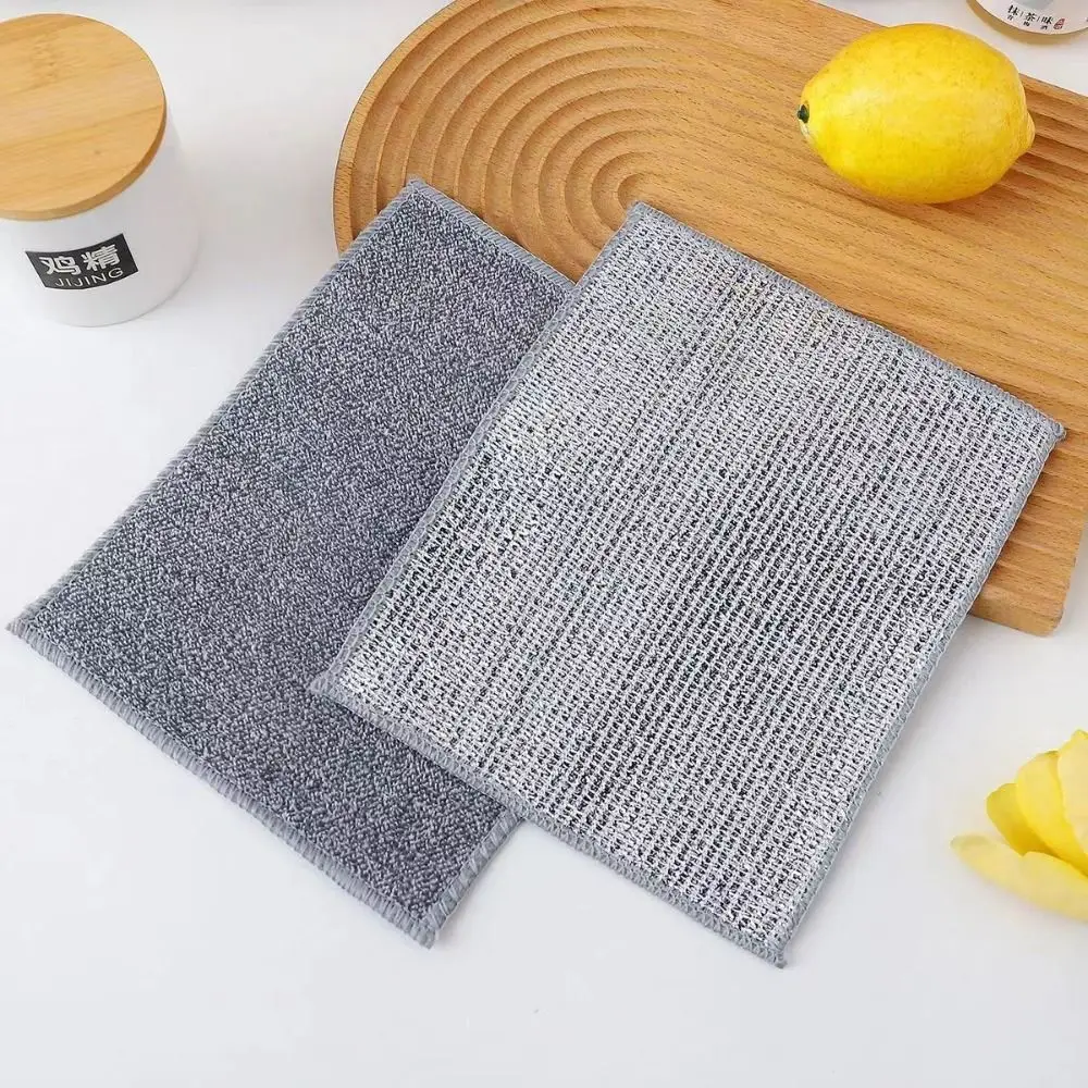 1/5/10Pcs Bamboo Fiber Kitchen Cleaning Cloth Double Sided Wire Pot Cleaning Rag Anti Oil Thickened Dish Washing Towel
