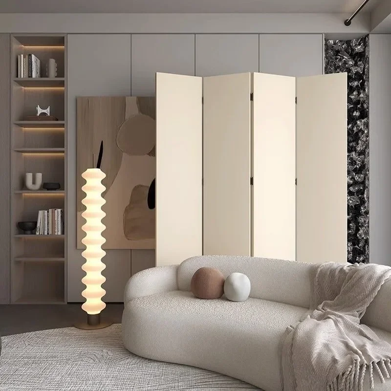 Pure White Gray Beige Folding Screen Partition for Living Room Home Entrance Office Mobile Room Divider