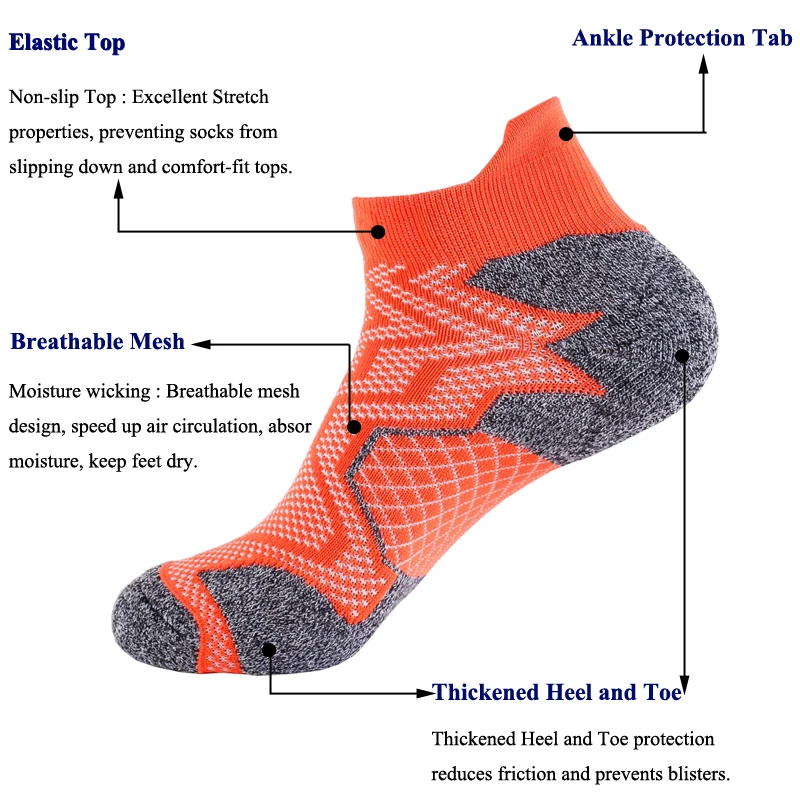 Sports Ankle Socks Sweat-absorbing Non-slip Breathable Moisture Wicking Thickened Cushioned Heel Toe Women Men Running Socks