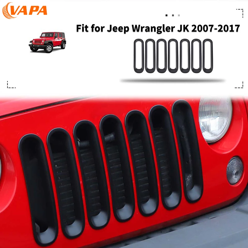 

Car Front Grille ABS Decoration Trim Ring Protective Stickers for Jeep Wrangler JK 2007-2017 Matte Black