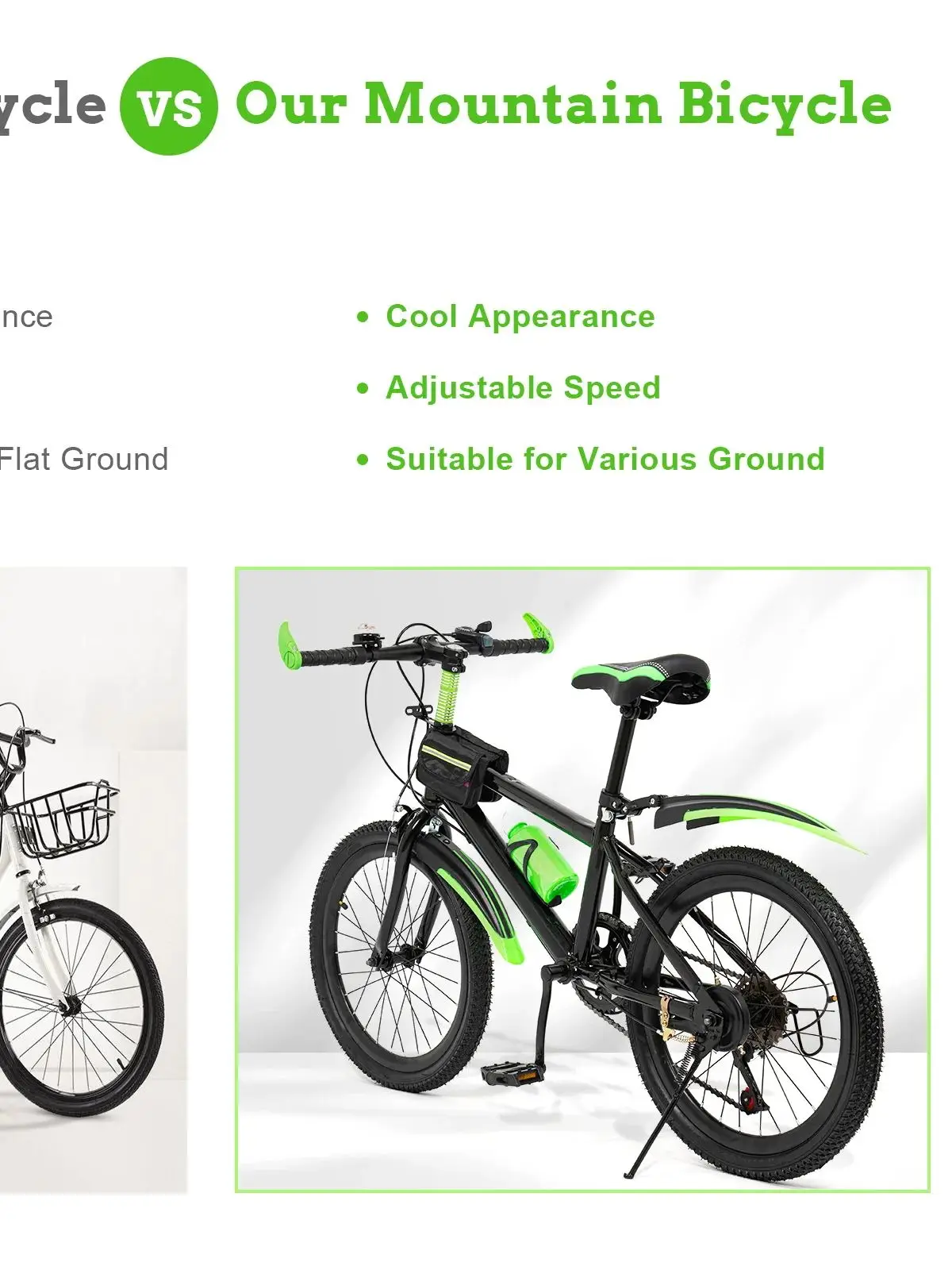 AliExpress Green 20 Inch 7 Speeds Mountain Bike Adjustable Children's Bicycle with Storage Bag and Compass Bell