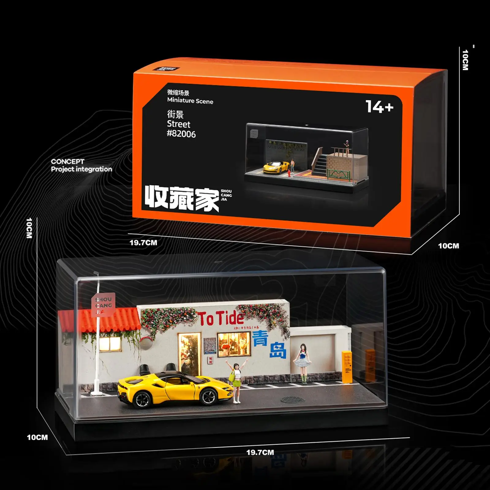1/64 Model Car Display Case Decoration Miniature Figure with LED Dustproof Cover, Diecast Wheels Display Case for Shop Store